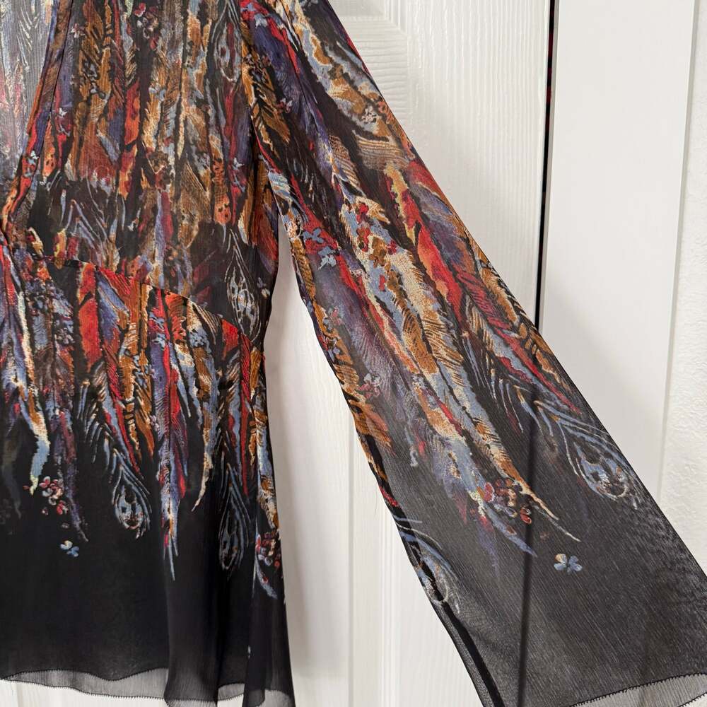 Chico's Women's 100%Silk Plumule Hayden Mermerize Feather Print Top Size 1 - Picture 4 of 13